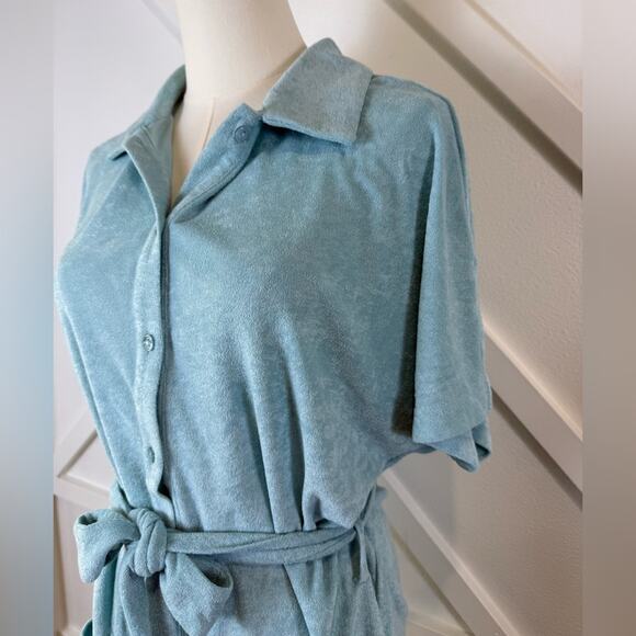NWT Andie Swim Terry Button-Up Short Romper Cablu Blue Swim Cover Size S - Picture 2 of 9